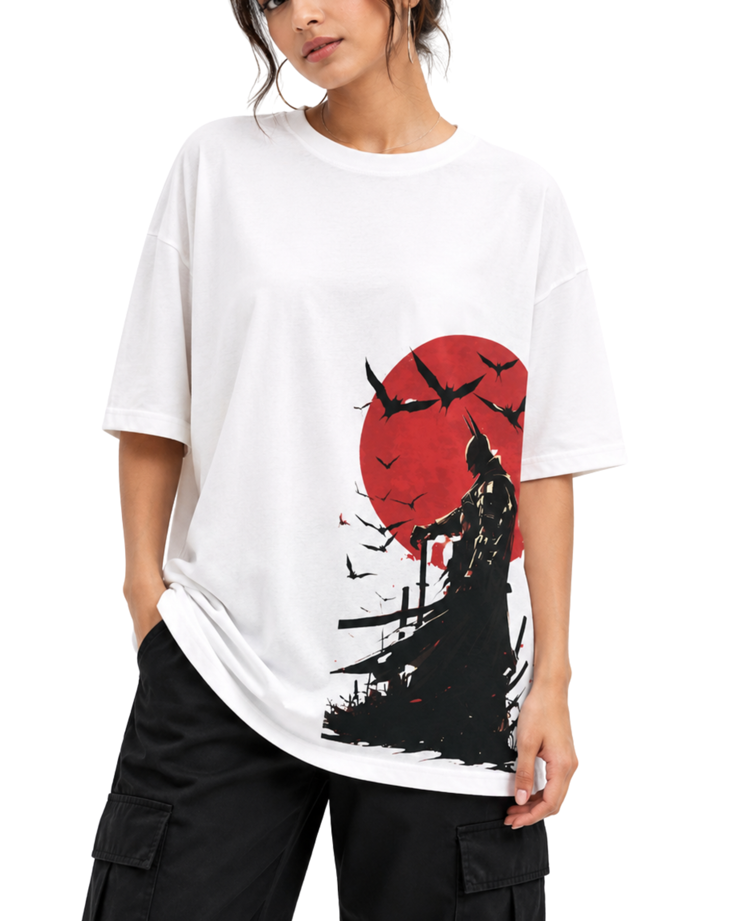 Women's Oversized Drop Shoulder Cotton T Shirt | Batman Crimson Moon
