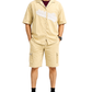Men's Relaxed Fit Cuban Collar Shirt & Cargo Shorts Co-Ord Set Beige