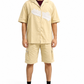 Men's Relaxed Fit Cuban Collar Shirt & Cargo Shorts Co-Ord Set Beige