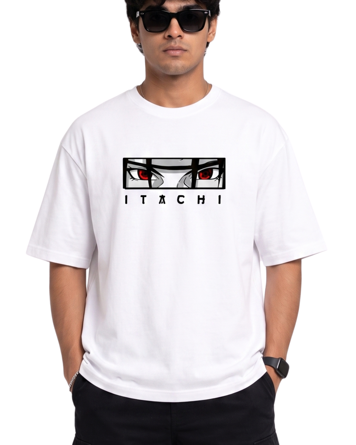 Men's Oversized Drop Shoulder Cotton T Shirt | Itachi Uchiha Illusion