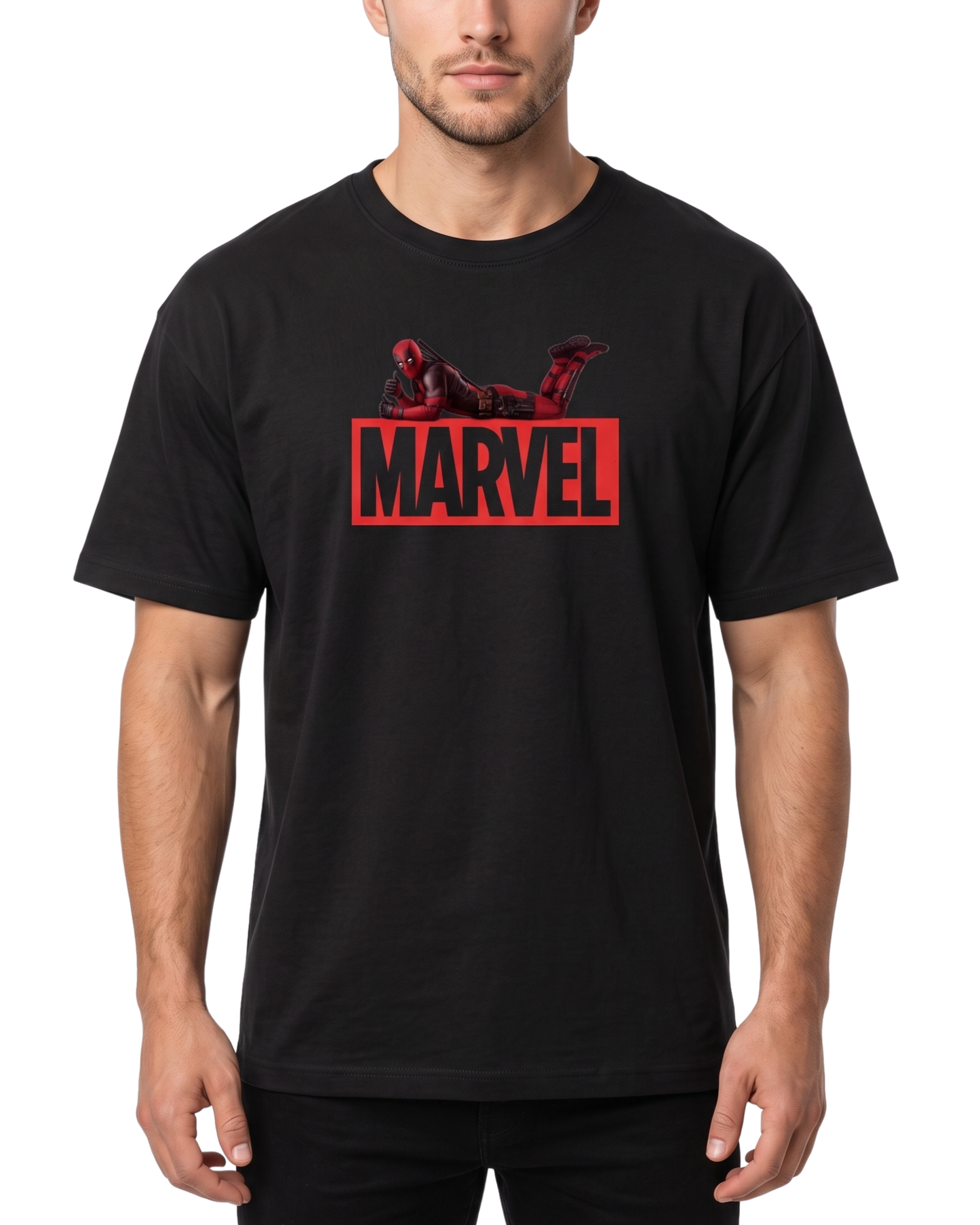 Men's Oversized Drop Shoulder Cotton T Shirt | Marvel Red Shadow