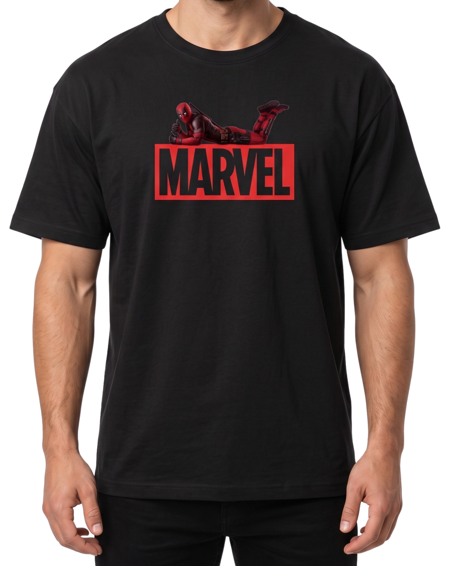 Men's Oversized Drop Shoulder Cotton T Shirt | Marvel Red Shadow