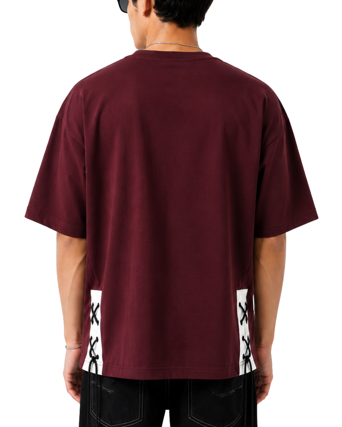 Men's Oversized Drop Shoulder Cotton T Shirt | Lace Side Pocket