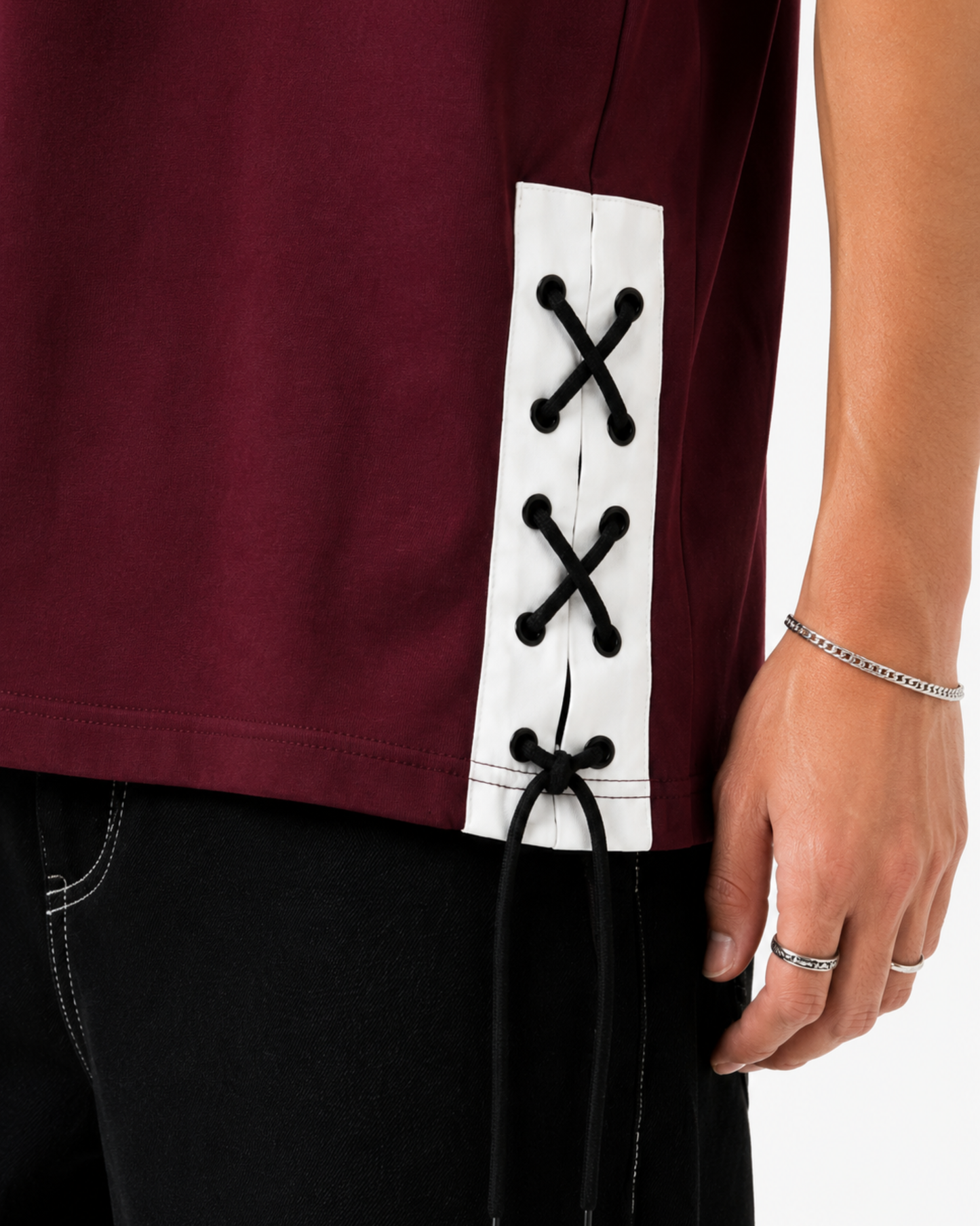 Men's Oversized Drop Shoulder Cotton T Shirt | Lace Side Pocket