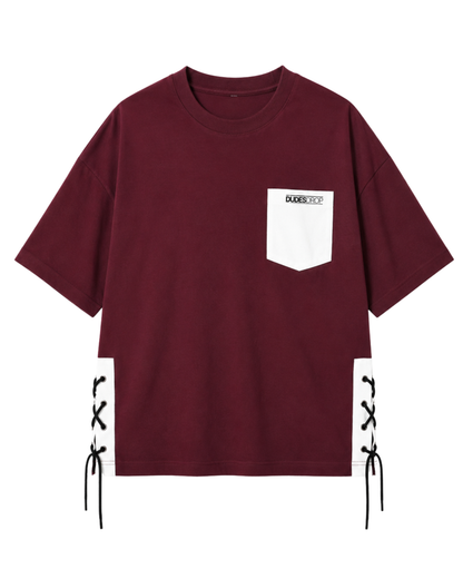 Men's Oversized Drop Shoulder Cotton T Shirt | Lace Side Pocket
