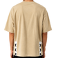 Men's Oversized Drop Shoulder Cotton T Shirt | Beige Lace-Up Streetwear Tee