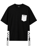 Men's Oversized Drop Shoulder Cotton T Shirt | Black Lace-Up Streetwear Tee