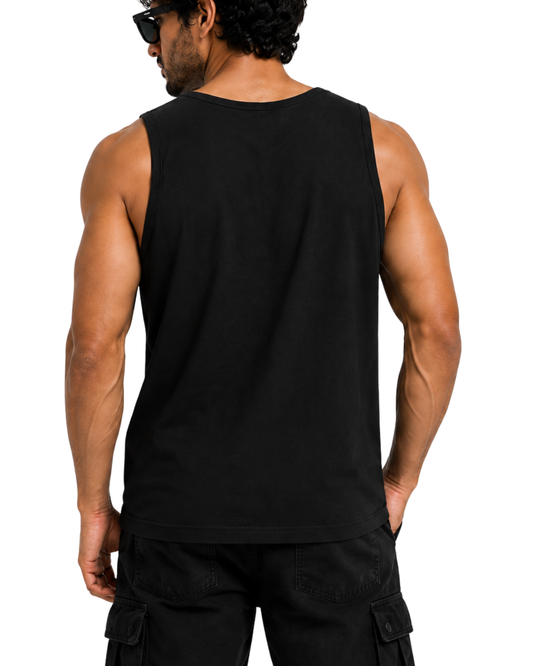 Men's Pure Cotton Sleeveless  Black Tank Top | Relaxed Fit Basic Tee