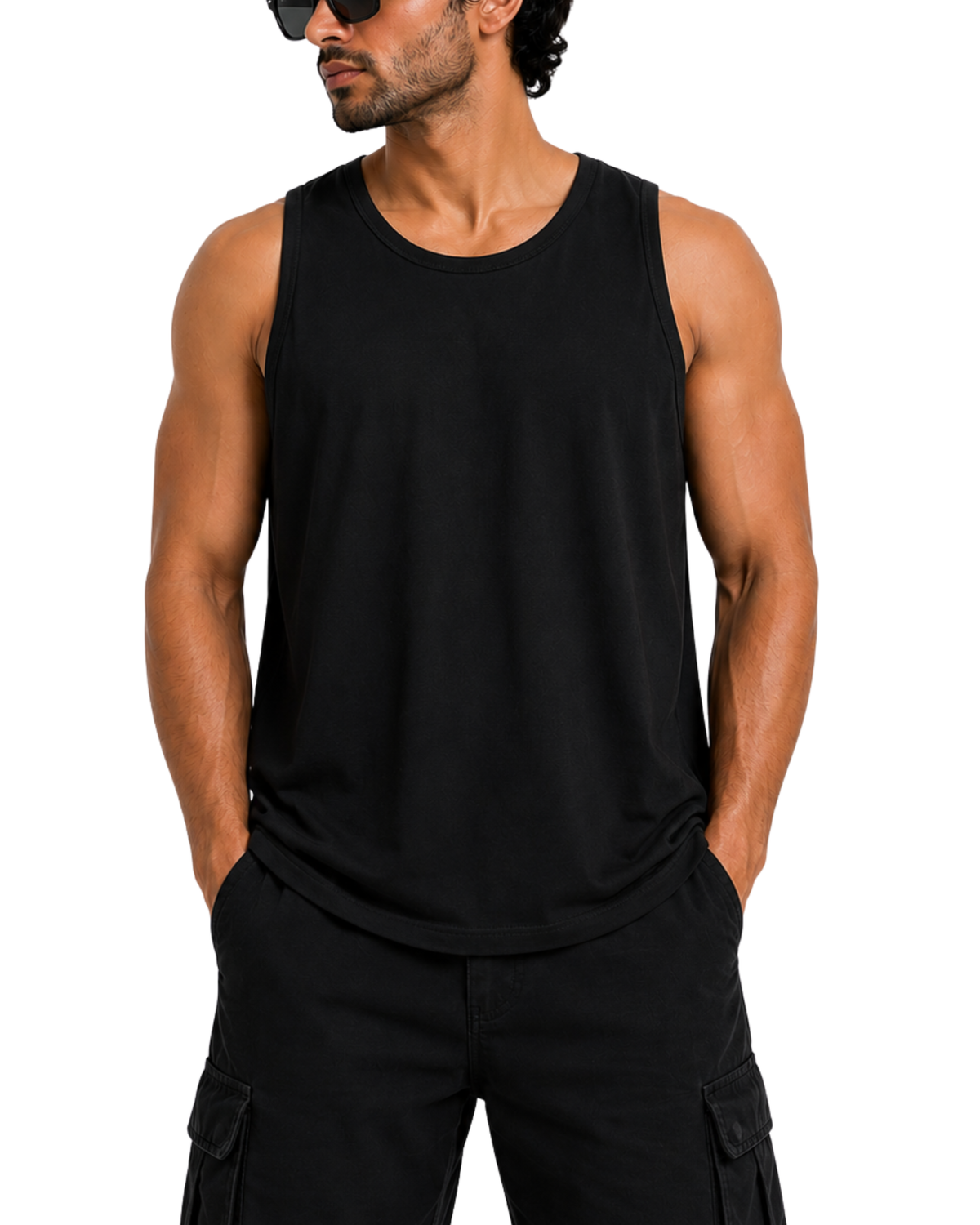 Men's Pure Cotton Sleeveless  Black Tank Top | Relaxed Fit Basic Tee