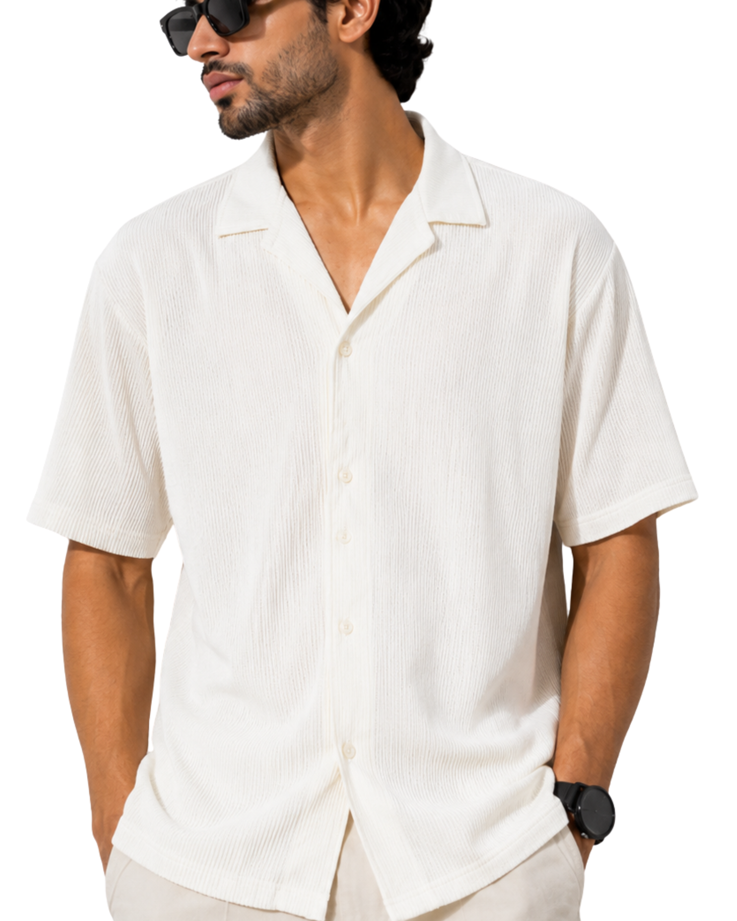 Men's Premium Soft Thermal Cuban Collar Shirt | Off White Relaxed Fit