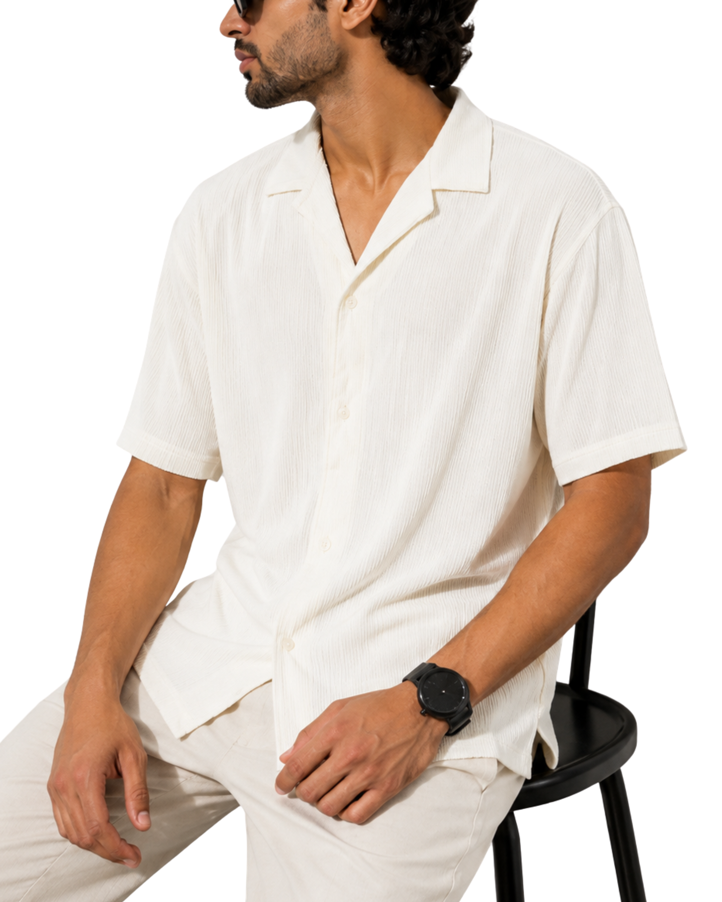 Men's Premium Soft Thermal Cuban Collar Shirt | Off White Relaxed Fit