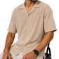 Men's Soft Thermal Cuban Collar Beige Shirt | Textured Relaxed Fit