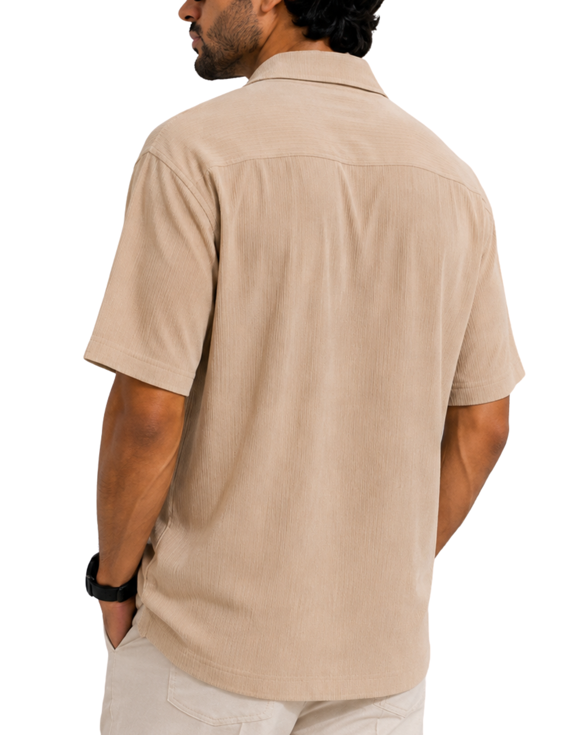 Men's Soft Thermal Cuban Collar Beige Shirt | Textured Relaxed Fit
