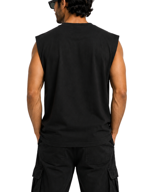 Men's Pure Cotton Sleeveless T-Shirt | Oversized Fit Graphic Tee