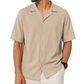 Men's Soft Thermal Cuban Collar Beige Shirt | Textured Relaxed Fit