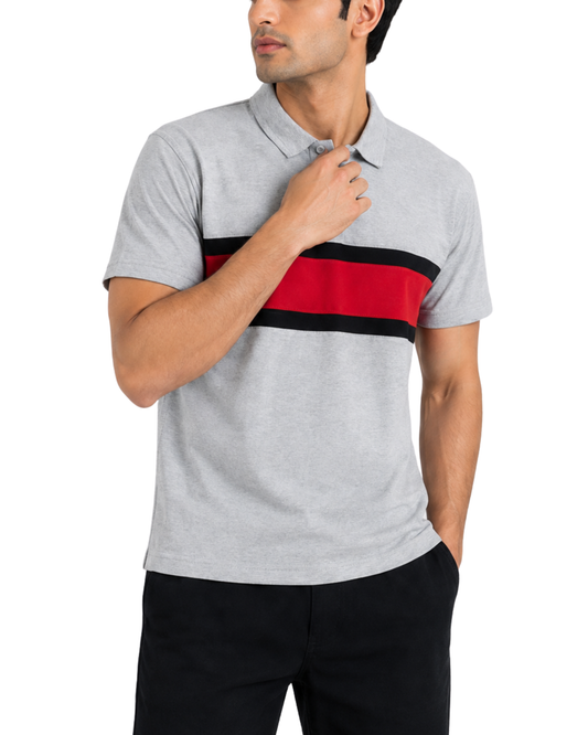 Men’s Gray Piqué Polo Shirt | Grey Red & Black Color Block Polo