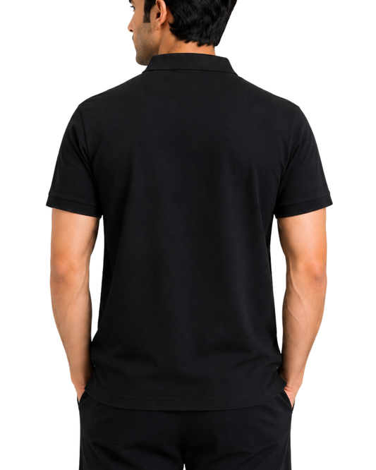 Men’s Black Piqué Polo Shirt | Red & White Color Block Stripe