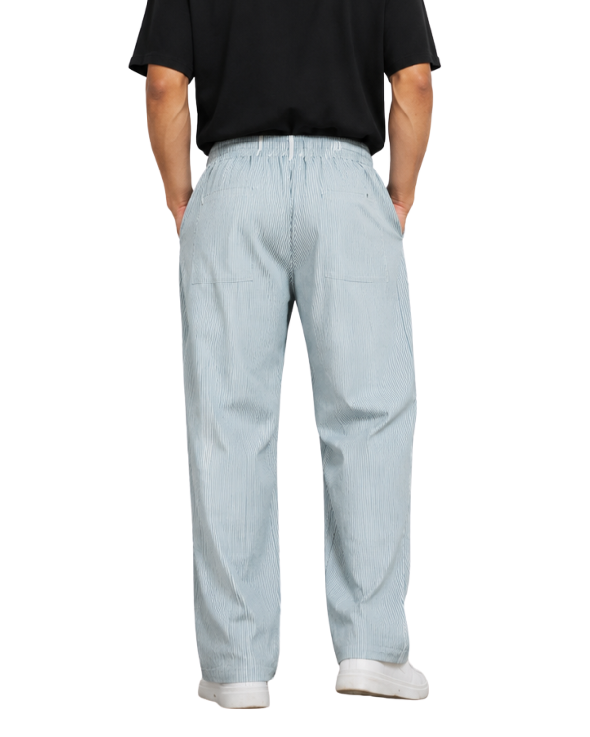 Men’s Light Blue Striped Wide Leg Trouser | Baggy Relaxed Fit Pants