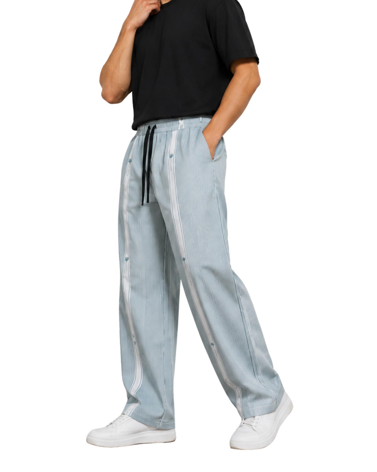 Men’s Light Blue Striped Wide Leg Trouser | Baggy Relaxed Fit Pants