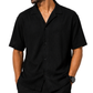 Men’s Black Thermal Soft Shirt | Short Sleeve Casual Button-Up Shirt
