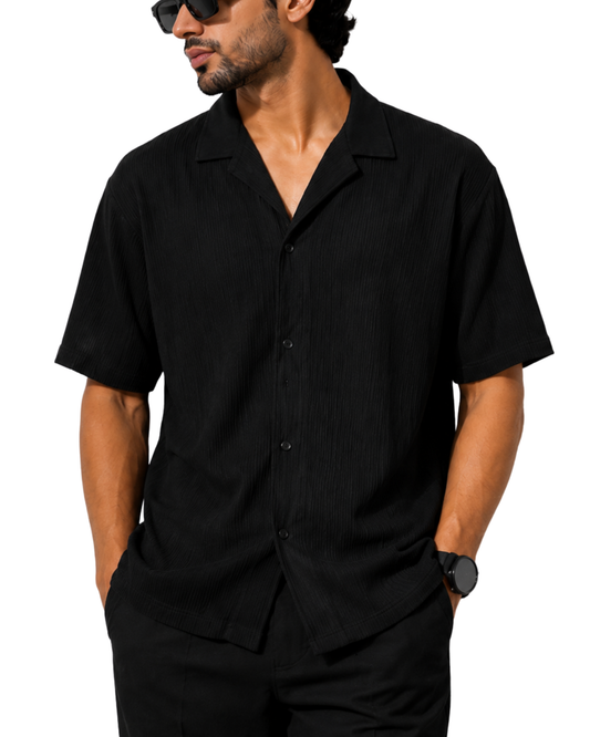 Men’s Black Thermal Soft Shirt | Short Sleeve Casual Button-Up Shirt