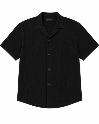 Men’s Black Thermal Soft Shirt | Short Sleeve Casual Button-Up Shirt