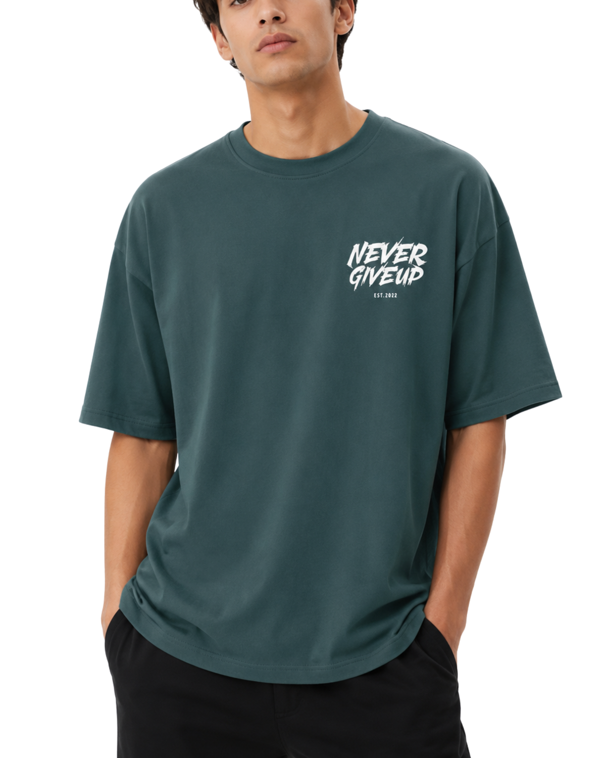 Men’s Oversized Drop Shoulder Cotton T-Shirt | Never Give Up Graphic