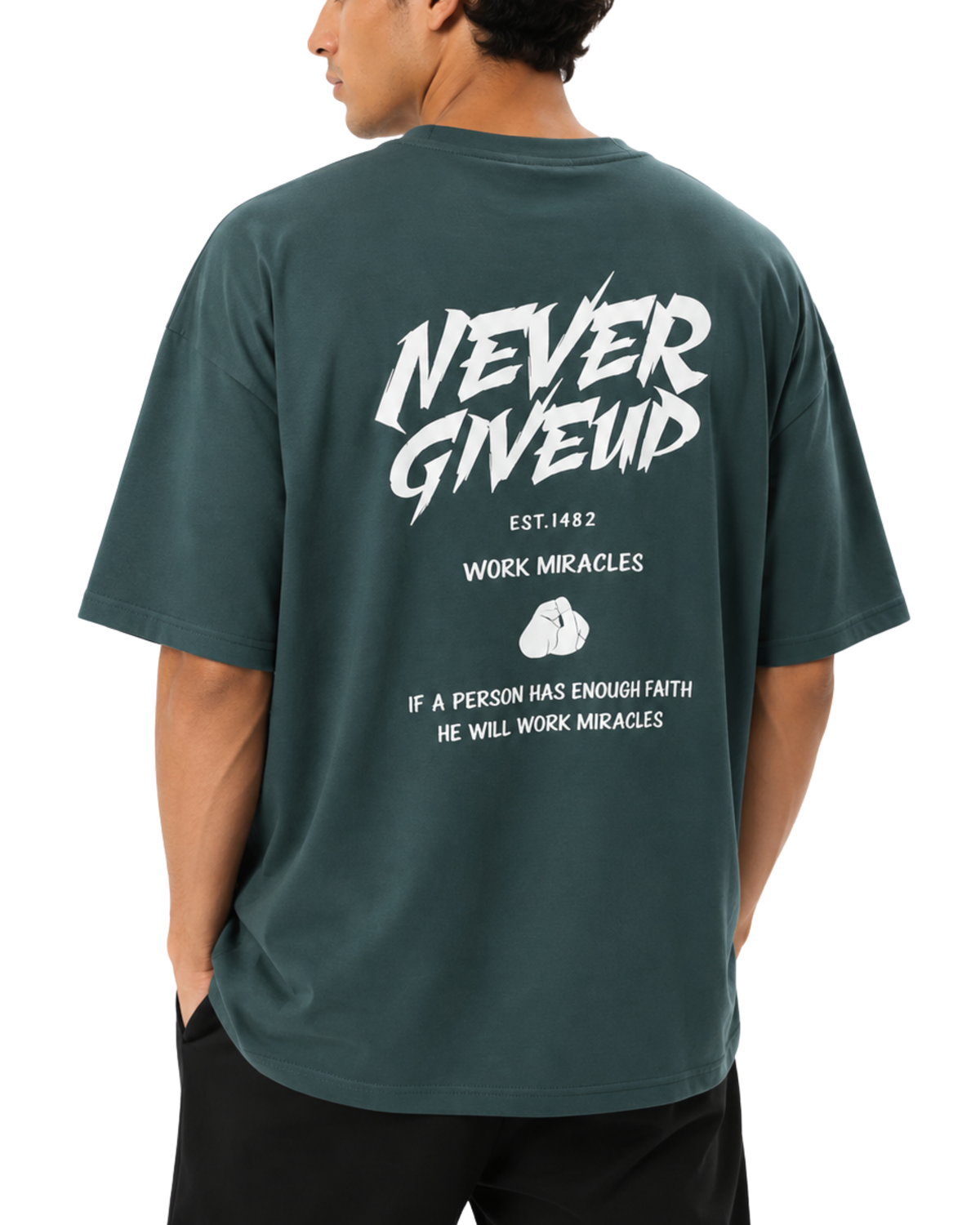 Men’s Oversized Drop Shoulder Cotton T-Shirt | Never Give Up Graphic