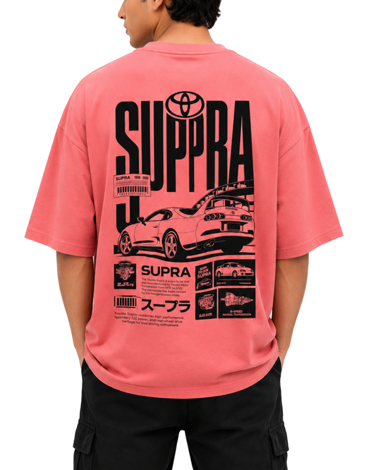 Men’s Oversized Drop Shoulder Cotton T-Shirt | Pink Toyota Supra