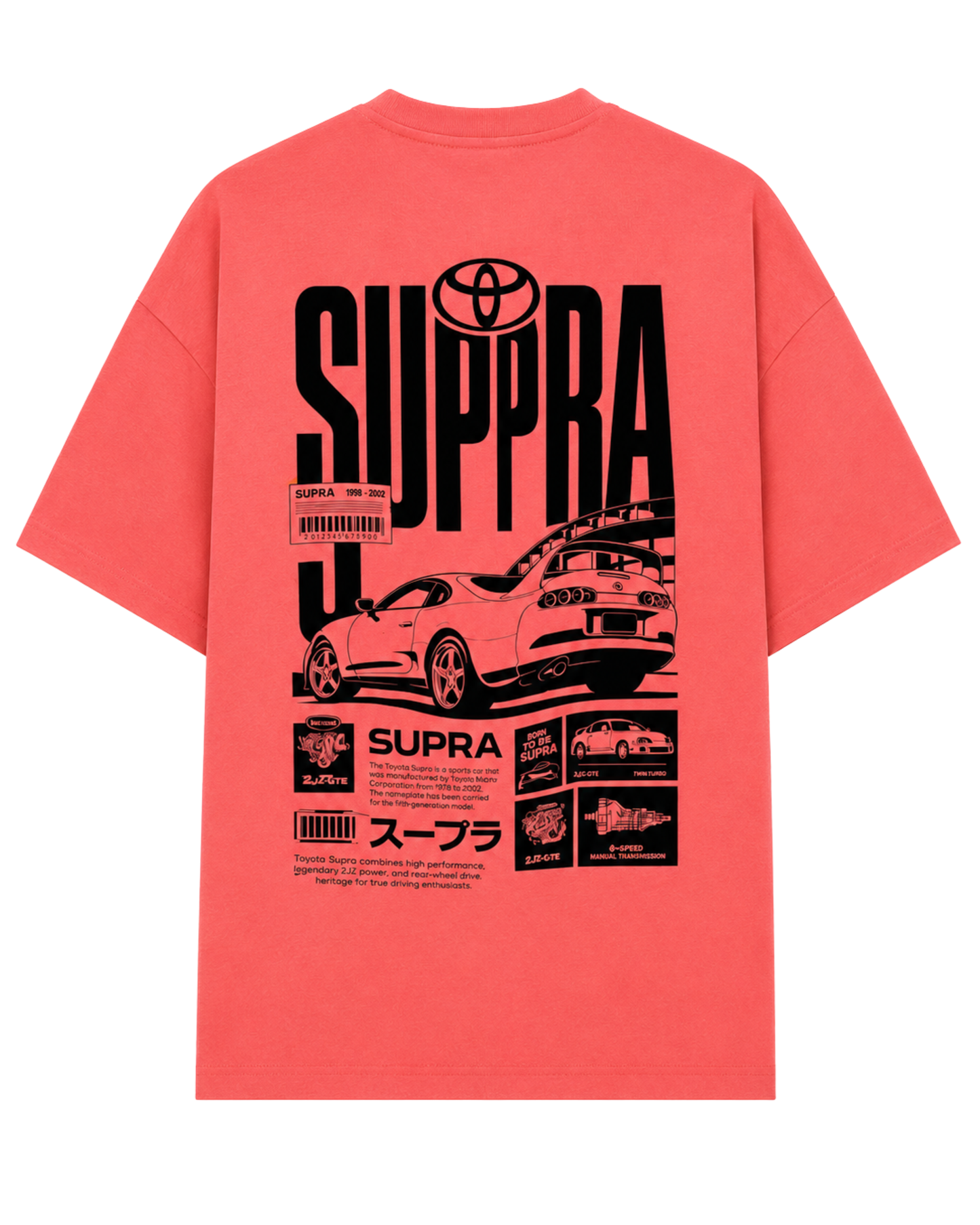 Men’s Oversized Drop Shoulder Cotton T-Shirt | Pink Toyota Supra
