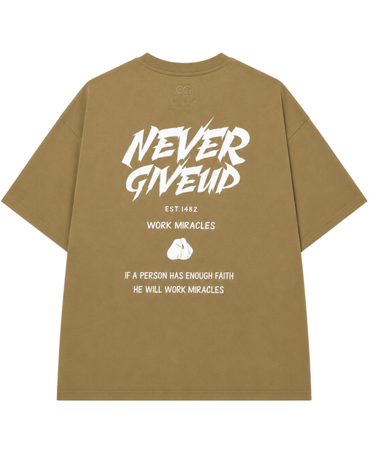 Men’s Oversized Drop Shoulder Cotton T-Shirt | Never Give Up yellow Graphic
