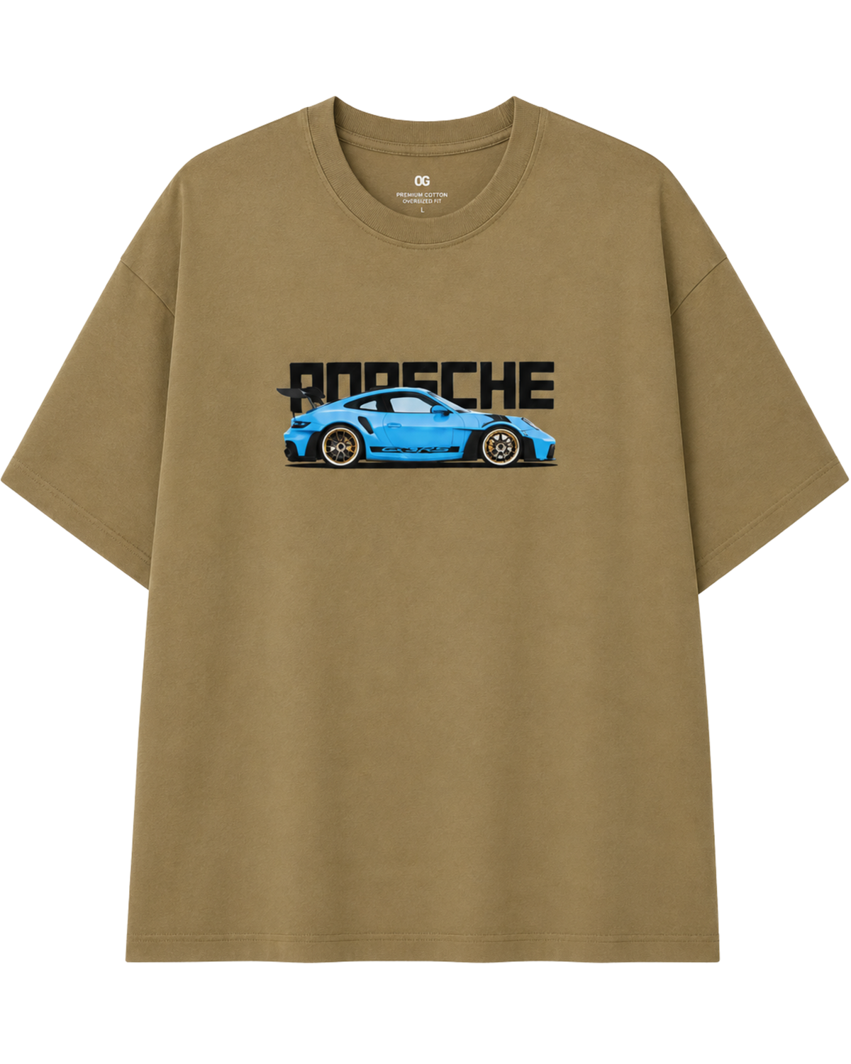 Men’s Oversized Drop Shoulder Cotton T-Shirt | Khaki Porsche 911 GT3 RS