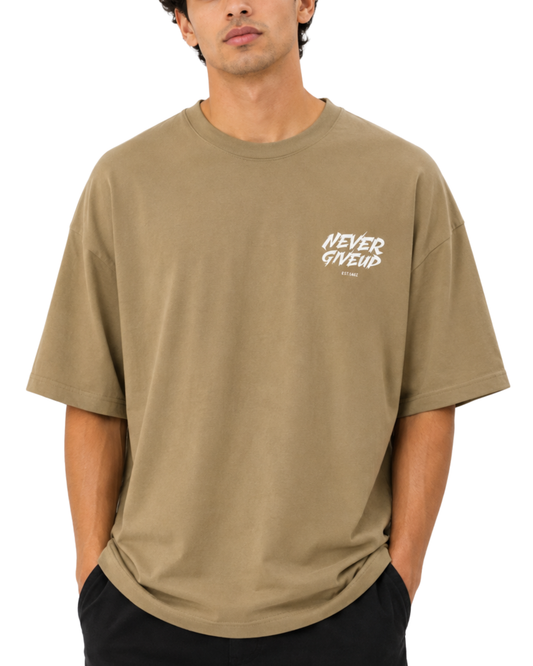 Men’s Oversized Drop Shoulder Cotton T-Shirt | Never Give Up yellow Graphic