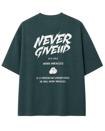 Men’s Oversized Drop Shoulder Cotton T-Shirt | Never Give Up Graphic