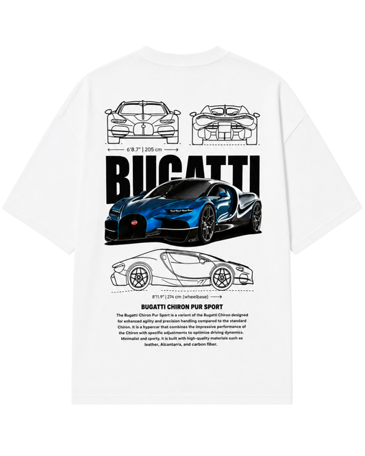 Men’s Oversized Drop Shoulder Cotton T-Shirt | Bugatti Chiron White