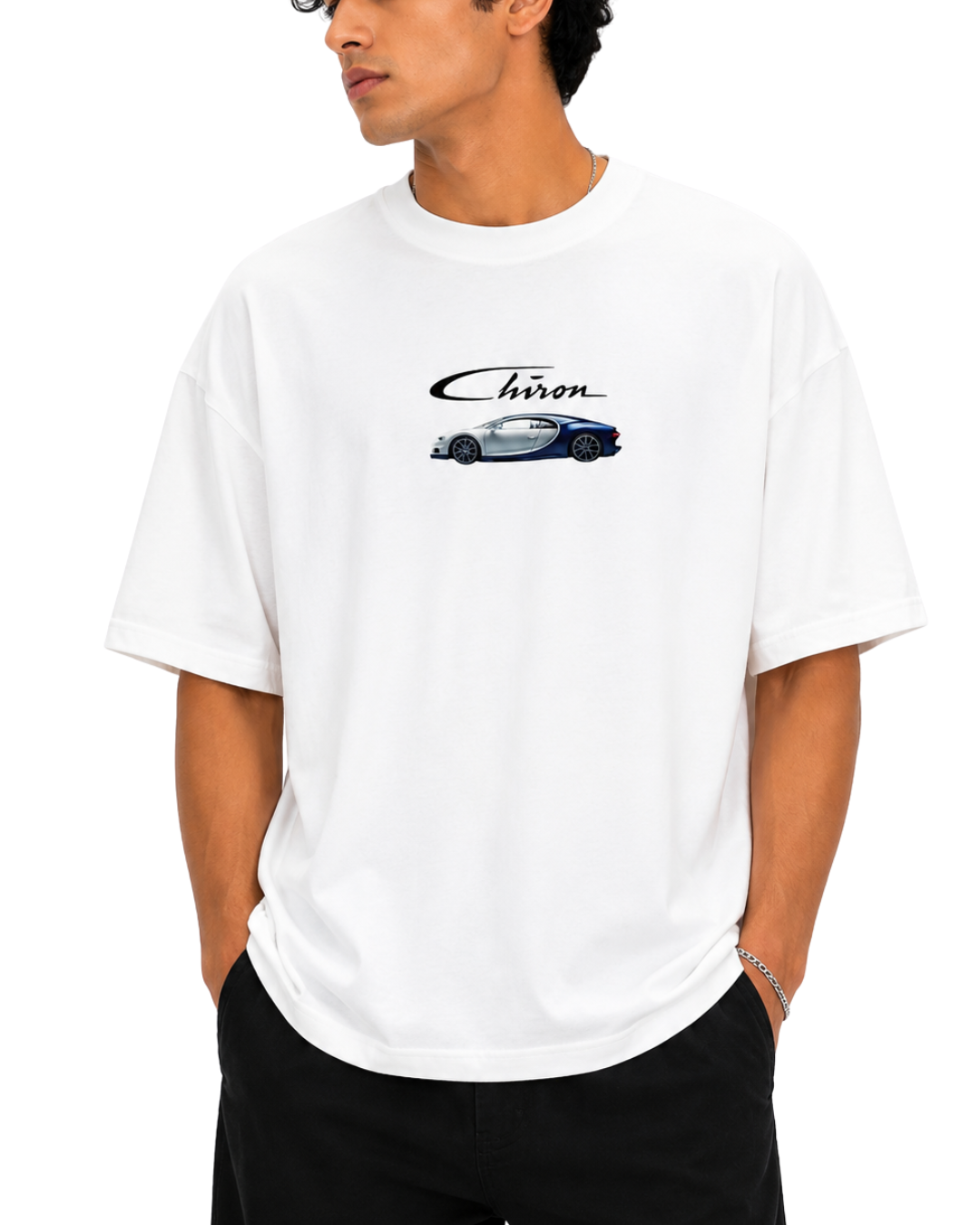 Men’s Oversized Drop Shoulder Cotton T-Shirt | Bugatti Chiron White
