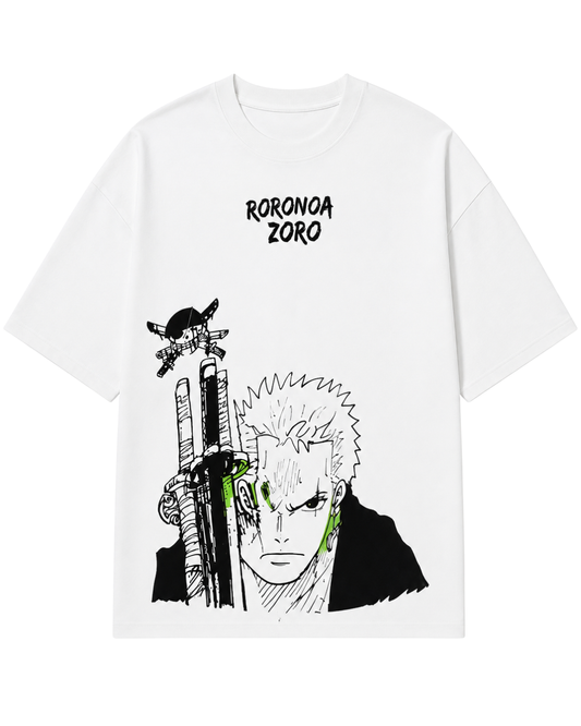 Men’s Oversized Drop Shoulder Cotton T-Shirt | Roronoa Zoro White