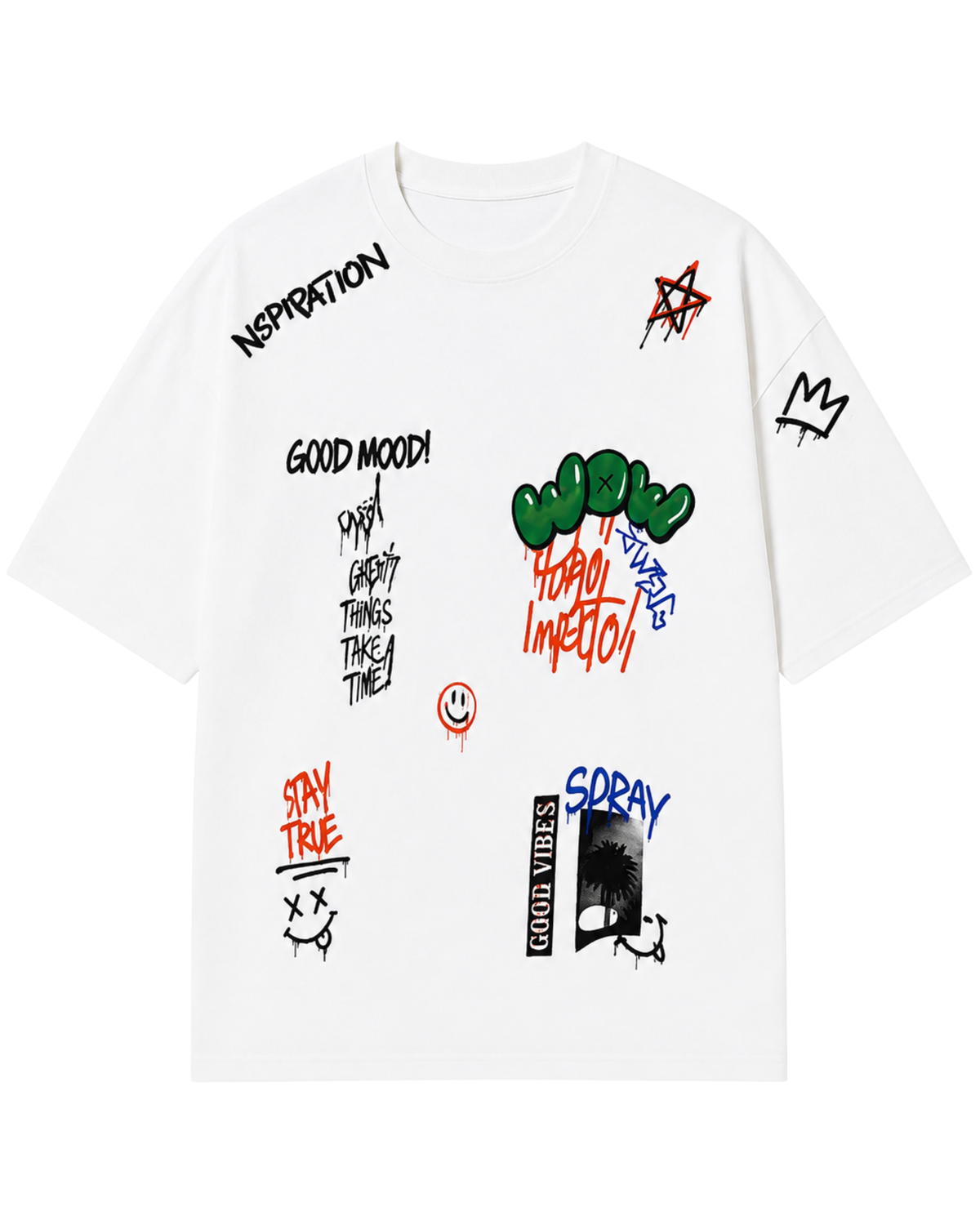 Men’s Oversized Drop Shoulder Cotton T-Shirt | Graffiti Streetwear White