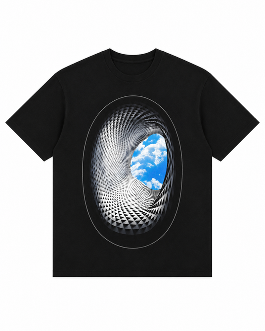 Men’s Oversized Drop Shoulder Cotton T-Shirt | 3D Tunnel Black  Graphic