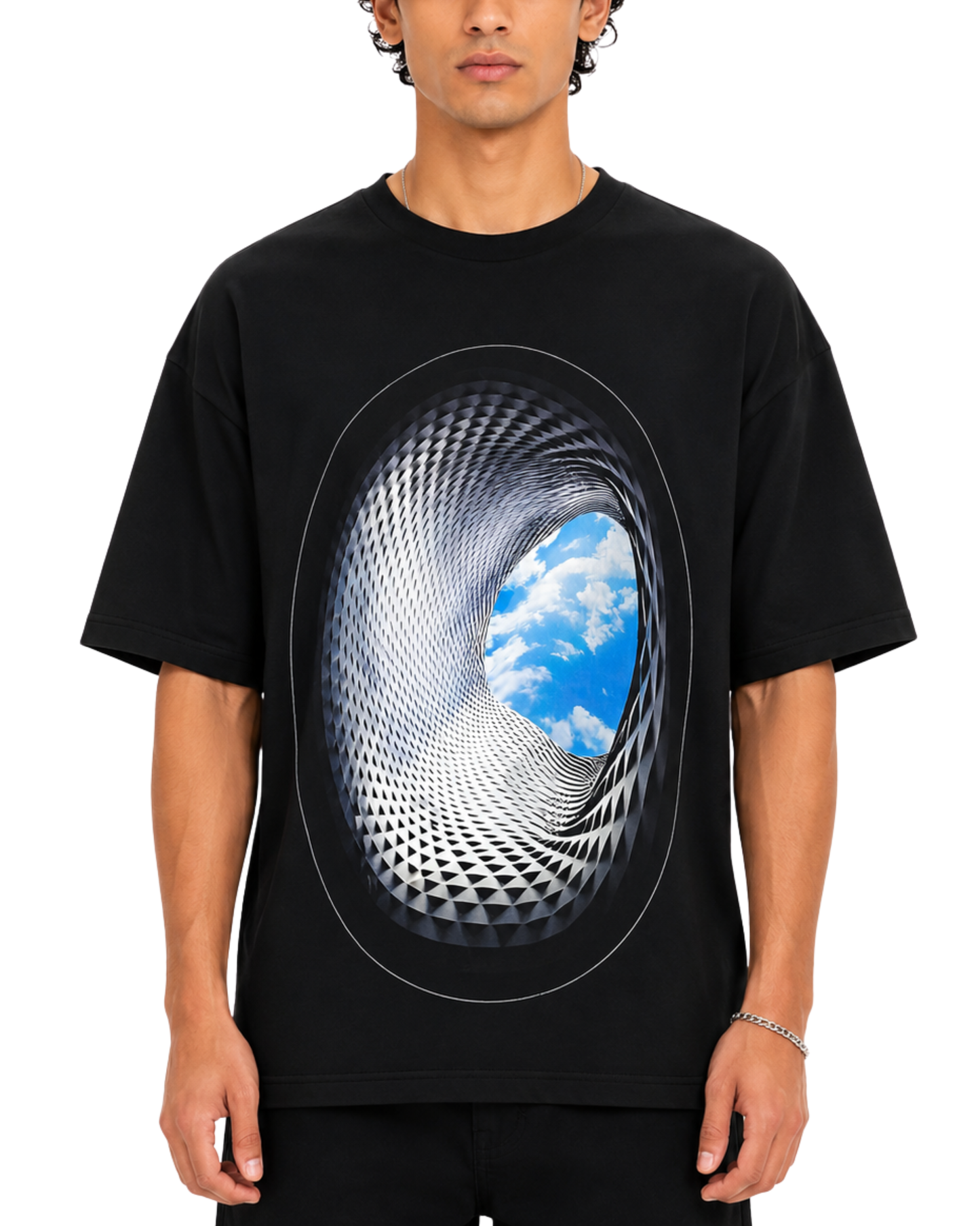 Men’s Oversized Drop Shoulder Cotton T-Shirt | 3D Tunnel Black  Graphic