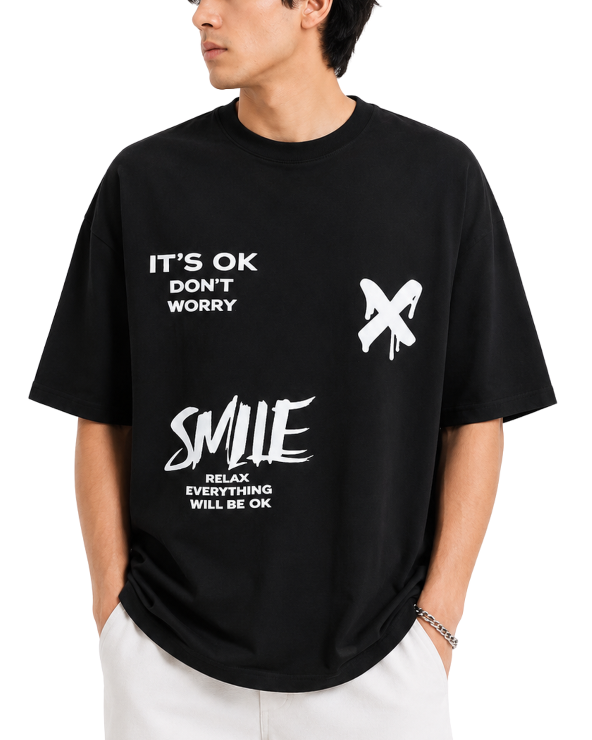 Men’s Oversized Drop Shoulder Cotton T-Shirt | Smile Graphic