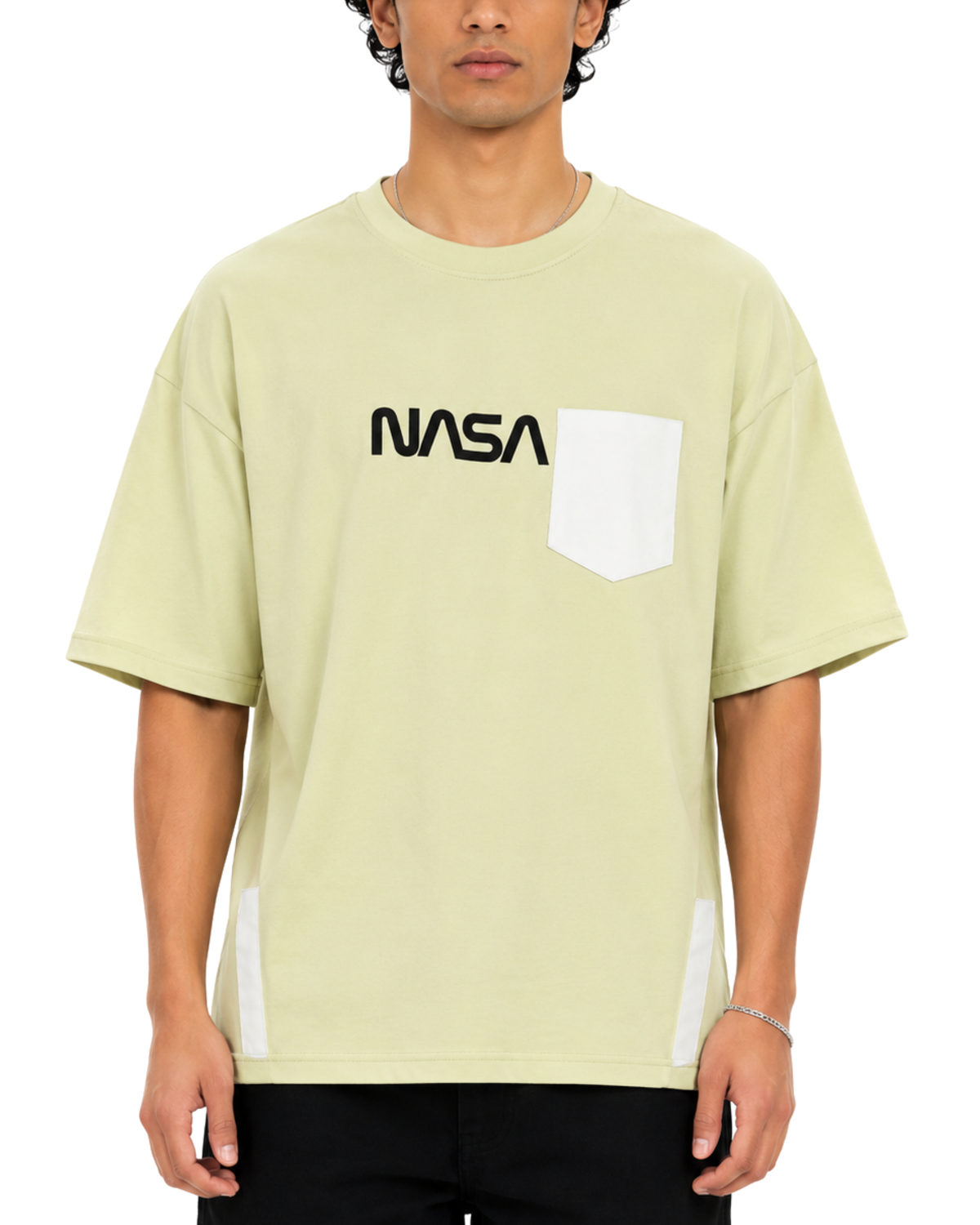 Men’s Oversized Drop Shoulder Cotton T-Shirt | NASA Pocket Graphic