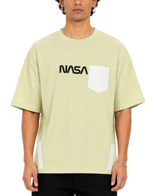 Men’s Oversized Drop Shoulder Cotton T-Shirt | NASA Pocket Graphic