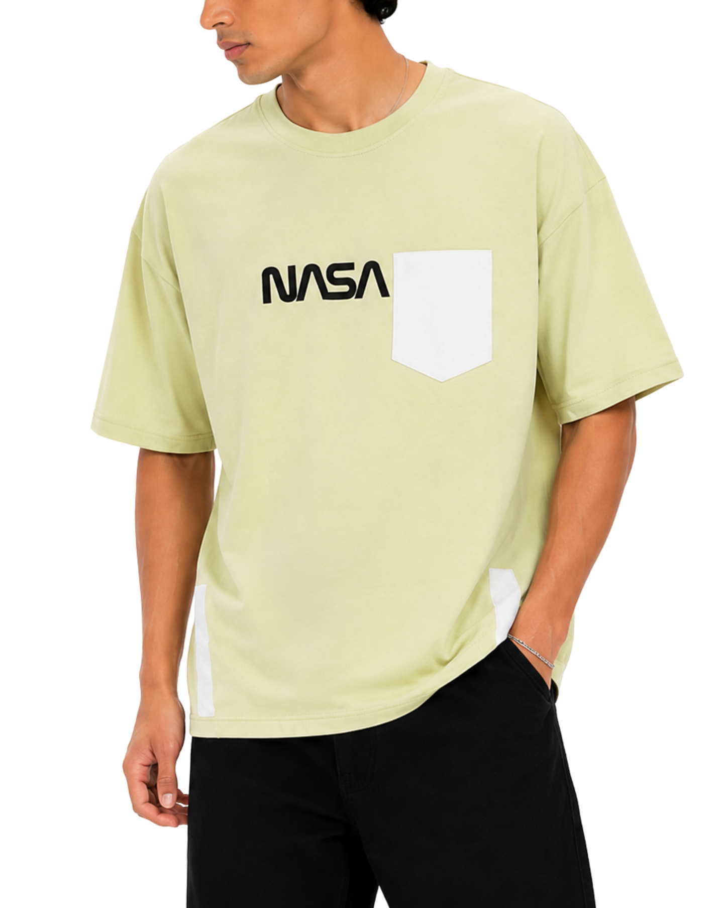 Men’s Oversized Drop Shoulder Cotton T-Shirt | NASA Pocket Graphic