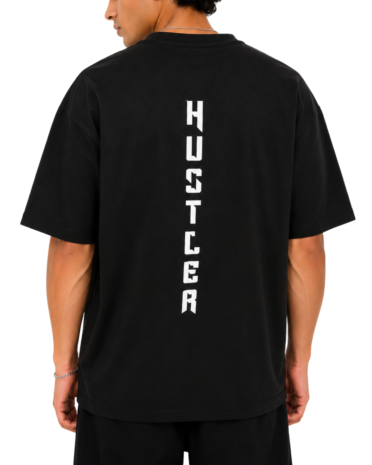 Men’s Oversized Drop Shoulder Black Cotton T-Shirt | Hustler