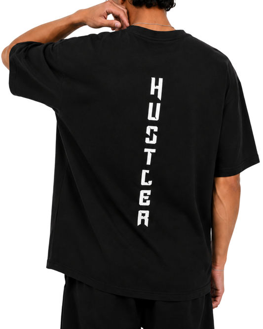 Men’s Oversized Drop Shoulder Black Cotton T-Shirt | Hustler