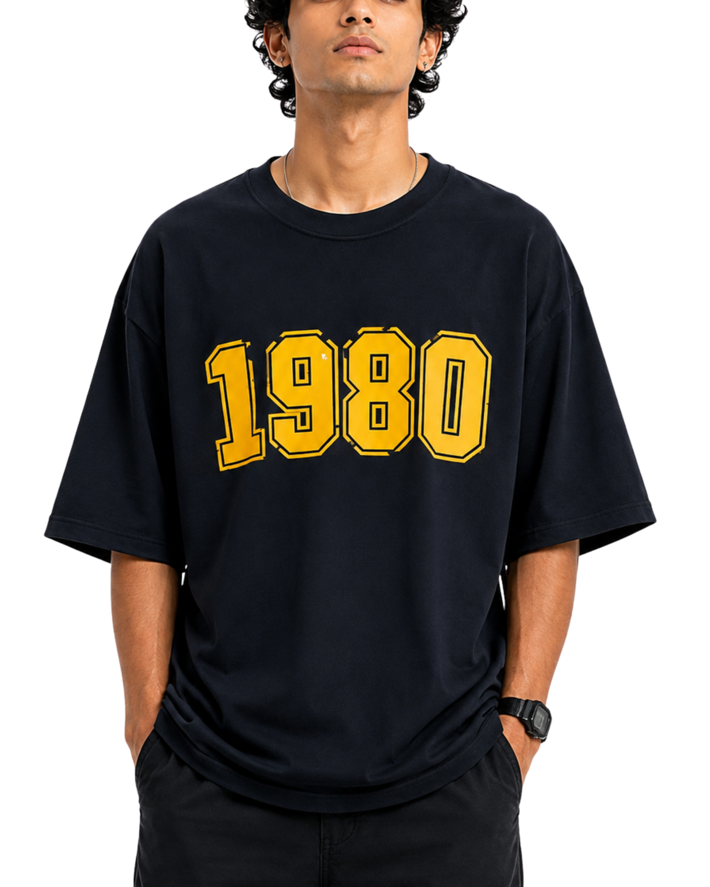 Men’s Oversized Drop Shoulder Mesh Fabric T-Shirt | 1980 Graphic