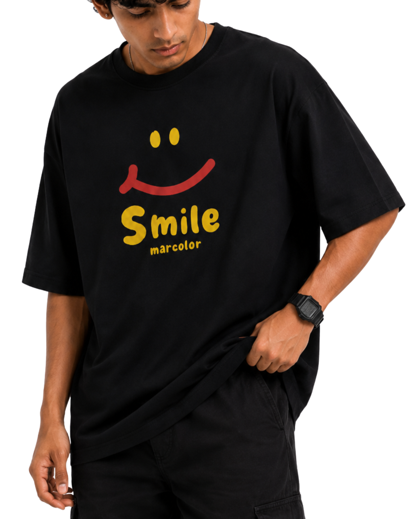 Men’s Oversized Drop Shoulder Cotton T-Shirt | Smile Graphic