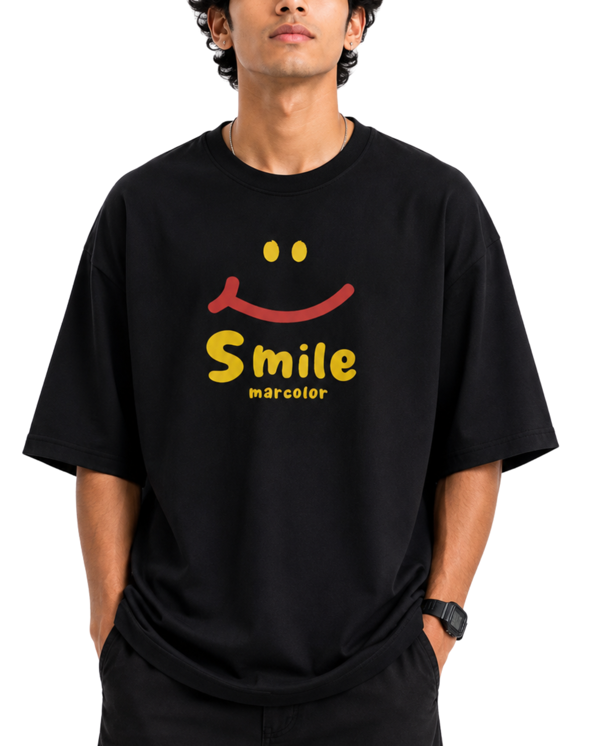 Men’s Oversized Drop Shoulder Cotton T-Shirt | Smile Graphic