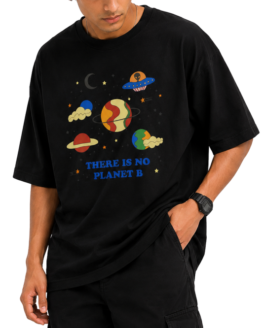 Men’s Oversized Drop Shoulder Mesh T-Shirt | Cosmic Planet Graphic